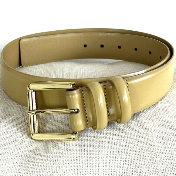 J.CREW Accessories - J.Crew Wide Belt Spazzolato Leather Size Medium Cream Gold Buckle Genuine